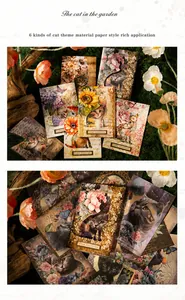 Vintage χαρτί scrapbooking με γάτες κήπου, μοτίβα με γατάκια και ρετρό λουλούδια
