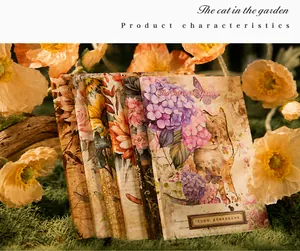 Λεπτομέρεια από vintage χαρτιά scrapbooking με γάτες και λουλούδια για χειροτεχνία