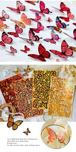 Macro shot of butterfly dream series stickers with laser gold foil and translucent textures