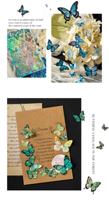 Macro detail of iridescent laser butterfly stickers with metallic foil reflection effects