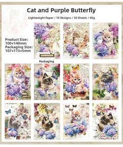 Λεπτομερής προβολή vintage χαρτιού scrapbooking με γάτες και φλοράλ μοτίβα