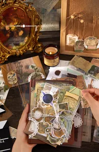 Macro view of 251pcs vintage stationery set including retro plant and moon phase stickers