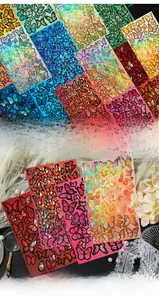 Macro view of holographic butterfly stickers with colorful laser finish for journaling