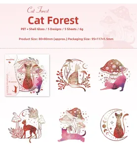 Detail of Cat Forest PET stickers with shell light finish and mystical starry patterns