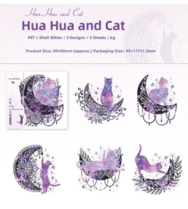Detailed PET stickers featuring cosmic cats with holographic shell light finish