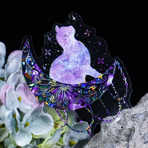 Cosmic Cat PET Stickers Shell Light Laser Holographic Decorative Material For Scrapbooking Journaling DIY Galaxy Art Decals