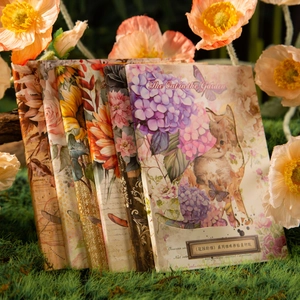 Vintage σετ χαρτιού scrapbooking γάτα στον κήπο με φλοράλ σχέδια για ημερολόγιο