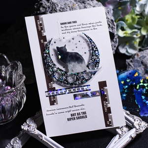 Holographic black cat and moon PET stickers with shell finish for scrapbooking decor