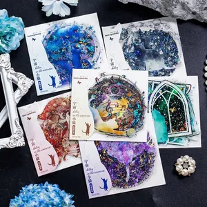 Kitten in the Universe PET stickers with holographic shell light finish for journaling