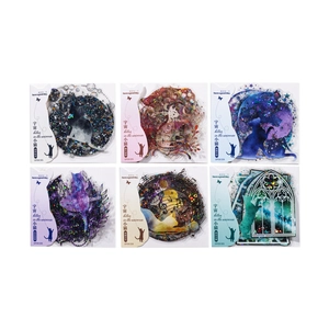 Cosmic Kitten PET stickers with shell light effect for journaling, 5 pieces per pack
