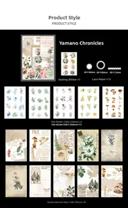 Detailed breakdown of vintage botanical scrapbooking kit with lace paper and plant stickers