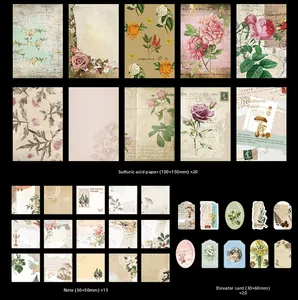 Retro botanical scrapbooking kit with vellum paper, memos and vintage floral stickers