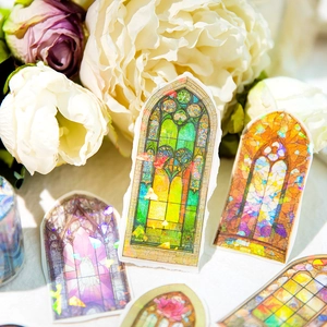 Ruban Décoratif PET Vitrail Gothique Vintage Laser Holographique Feuille Or Coquille Scrapbooking Journal Intime Bricolage