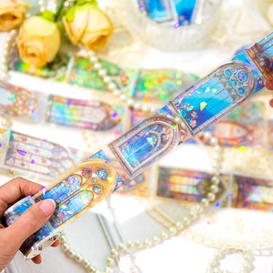 Ruban adhésif PET holographique avec motifs de vitraux médiévaux pour décoration DIY