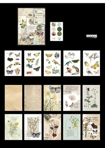 Detail view of 251pcs vintage scrapbooking pack with botanical, bird and moon phase stickers