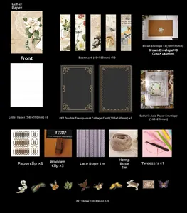 Detailed collection of 251 vintage scrapbooking stickers, envelopes, and craft tools