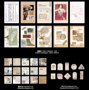 Detail view of vintage botanical journaling paper kit with tracing paper and tags