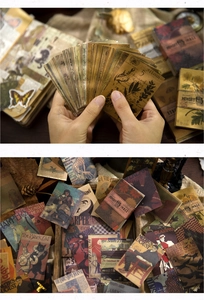 Dettaglio di carta scrapbooking vintage con disegni nostalgici botanici e di menu