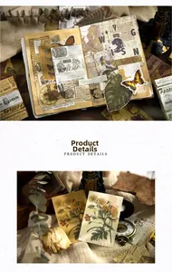 Dettagli di carta scrapbooking vintage con motivi di fiori, farfalle e giornali