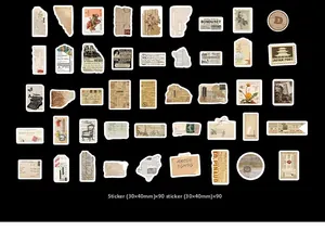 Detail view of 90 vintage decorative stickers with retro botanical and stamp motifs