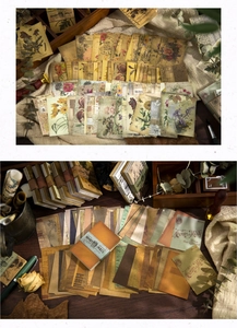 Vista macro della carta scrapbooking vintage Memory Image con fiori e spartiti musicali