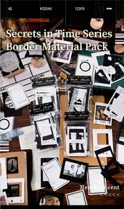 Macro view of retro film frames and vintage decorative paper stickers for journaling