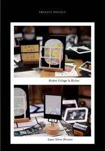 Detail of holographic laser silver frames for scrapbooking with vintage film aesthetics