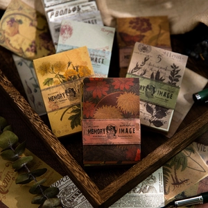 Set di carta decorativa vintage Memory Image con motivi floreali su vassoio in legno