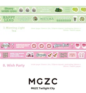 Detail of Washi tape sets in 15mm width featuring vintage patterns and tea themes