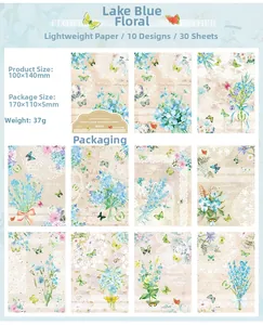 Detailed view of floral lace themed vintage blue craft paper for junk journal decoration