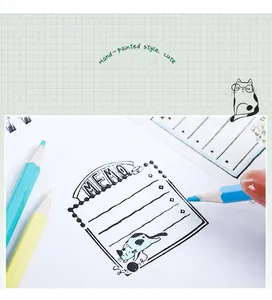 Detail of transparent cat stamp on memo paper with colored pencil coloring effects