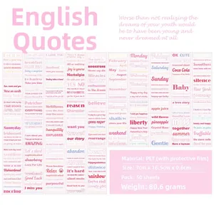 Détail des autocollants en PET colorés avec phrases anglaises prédécoupées pour journaux