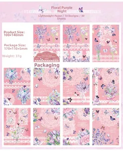 Detailed grid view of 10 vintage floral and lace scrapbooking paper patterns in violet