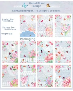Detail showing vintage flower and butterfly lace paper specifications with 10 patterns