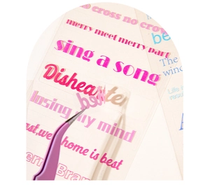 Macro d'autocollants phrases anglaises holographiques pour scrapbooking avec pincettes