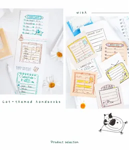 Cat-themed planner stickers featuring weekly plans, wish lists, and cute memo illustrations
