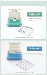 Vertical detail of cat themed acrylic stamps with size specifications for diary decor