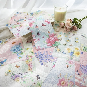 Vintage floral lace paper set with butterfly and bouquet designs for scrapbooking decor