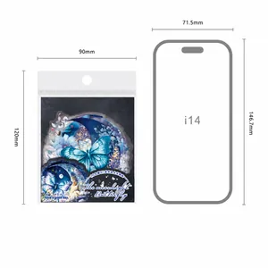 Detailed size comparison of Moon and Butterfly theme stickers next to a smartphone