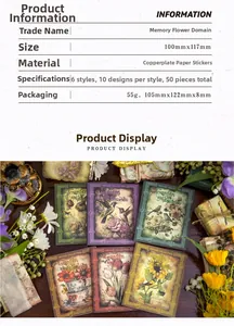 Detail of vintage flower scrapbook stickers with floral and bird illustrations in 50 sheets