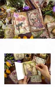 Detailed view of vintage flower stickers and butterfly decals for scrapbooking art