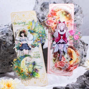 Künstlerische Mond und Schmetterling Journal Aufkleber mit Anime Mädchen auf Steinen