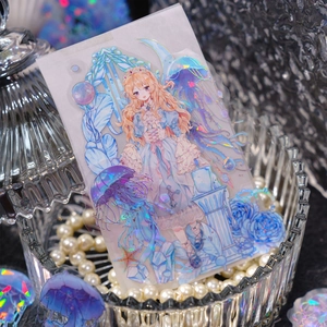 Adesivi olografici serie medusa con ragazza dell'oceano fantasy e dettagli in lamina d'oro