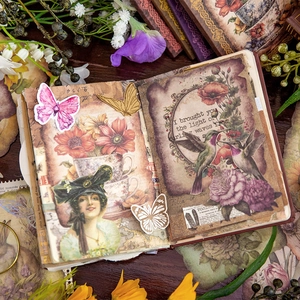 Vintage floral scrapbooking material set with hummingbird and butterfly stickers 50 sheets
