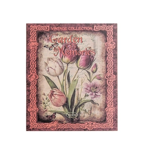 Vintage floral scrapbooking paper featuring pink tulips and butterfly designs