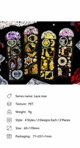 Vue détaillée des autocollants PET Lace Rose avec dorure et texture 3D de qualité