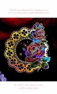 Autocollants roses détaillés avec dorure laser, relief 3D, effet nacre et motifs dentelle