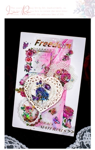 Détail de stickers rose dentelle vintage avec dorure et ruban PET floral