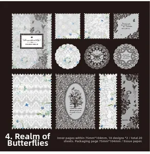 Détail de dentelle vintage et autocollants papillons pour décoration de scrapbooking DIY