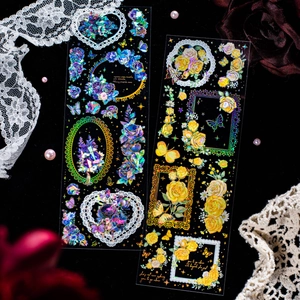 Autocollants Vintage PET Rose Fleur Dentelle Estampage à l'Or 3D Laser Décoratifs Scrapbooking Manuel Floral Papillon Autocollant Esthétique